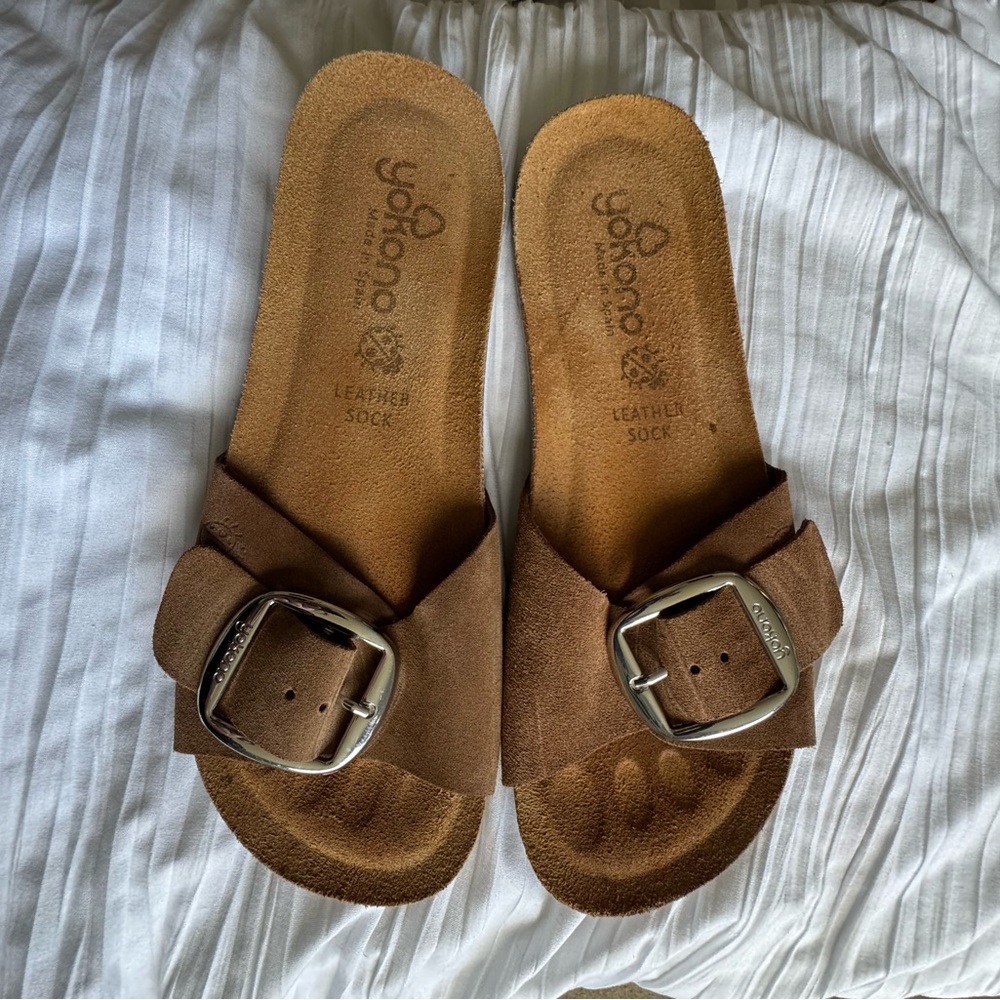 Brown Suede Slide Sandals with Buckle